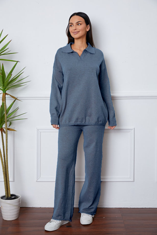 Dropped Shoulder Sweater and Long Pants Set