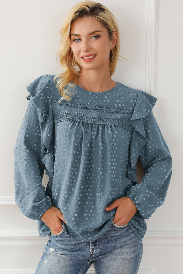 Round Neck Ruffled Blouse - Rags 2 Riches Shop