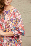 Double Take Floral Round Neck Three-Quarter Sleeve Top