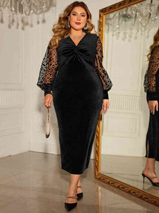 Plus Size Twist Front Lantern Sleeve Slit Dress - Rags 2 Riches Shop