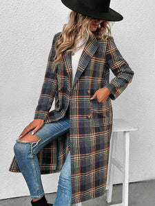 Plaid Lapel Collar Trench Coat