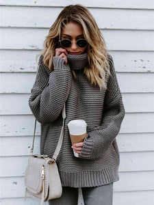 Turtleneck Dropped Shoulder Slit Sweater - Rags 2 Riches Shop