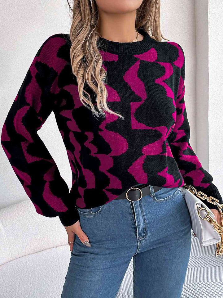 Round Neck Long Sleeve Sweater - Rags 2 Riches Shop