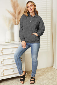 Ninexis Full Size Quarter-Button Collared Sweatshirt