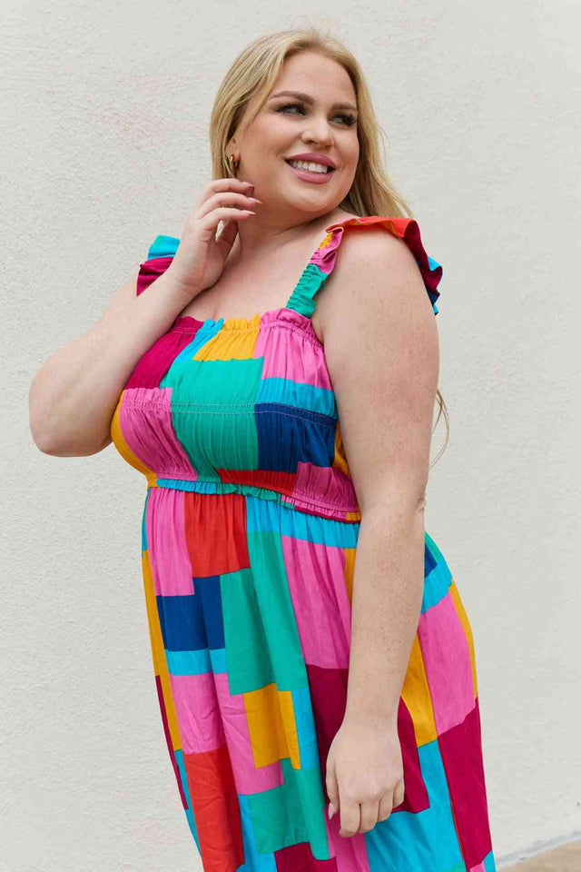 And The Why Multicolored Square Print Summer Dress