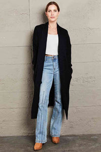 Double Take Waffle Knit Open Front Duster Cardigan With Pockets