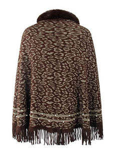 Leopard Fringe Hem Poncho