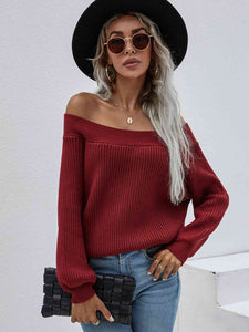 Double Take Off-Shoulder Rib-Knit Sweater