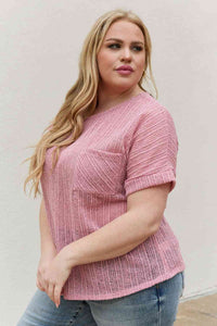 e.Luna Full Size Chunky Knit Short Sleeve Top in Mauve