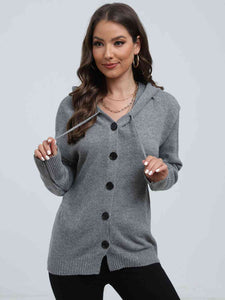 Button Down Drawstring Hooded Cardigan - Rags 2 Riches Shop