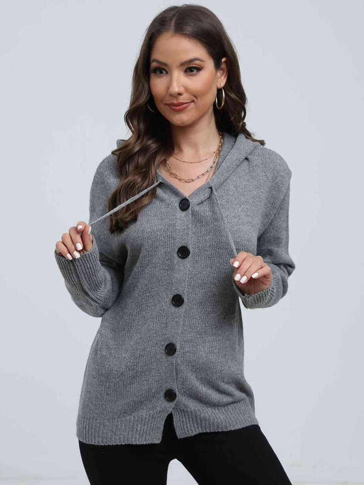 Button Down Drawstring Hooded Cardigan - Rags 2 Riches Shop