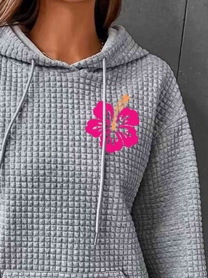 Full Size Flower Graphic Textured Hoodie with Pocket - Rags 2 Riches Shop