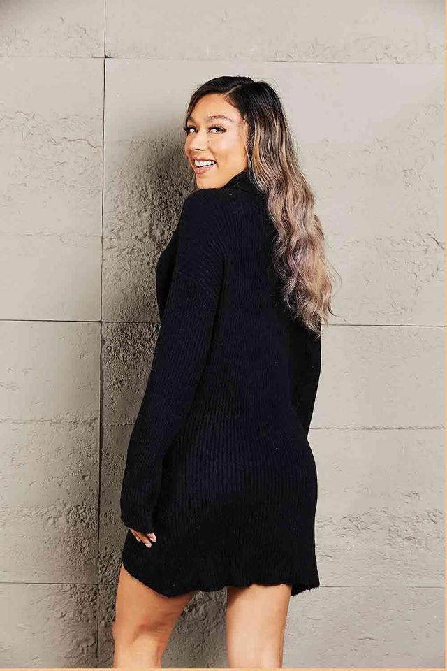 Double Take Rib-Knit Turtleneck Drop Shoulder Sweater Dress