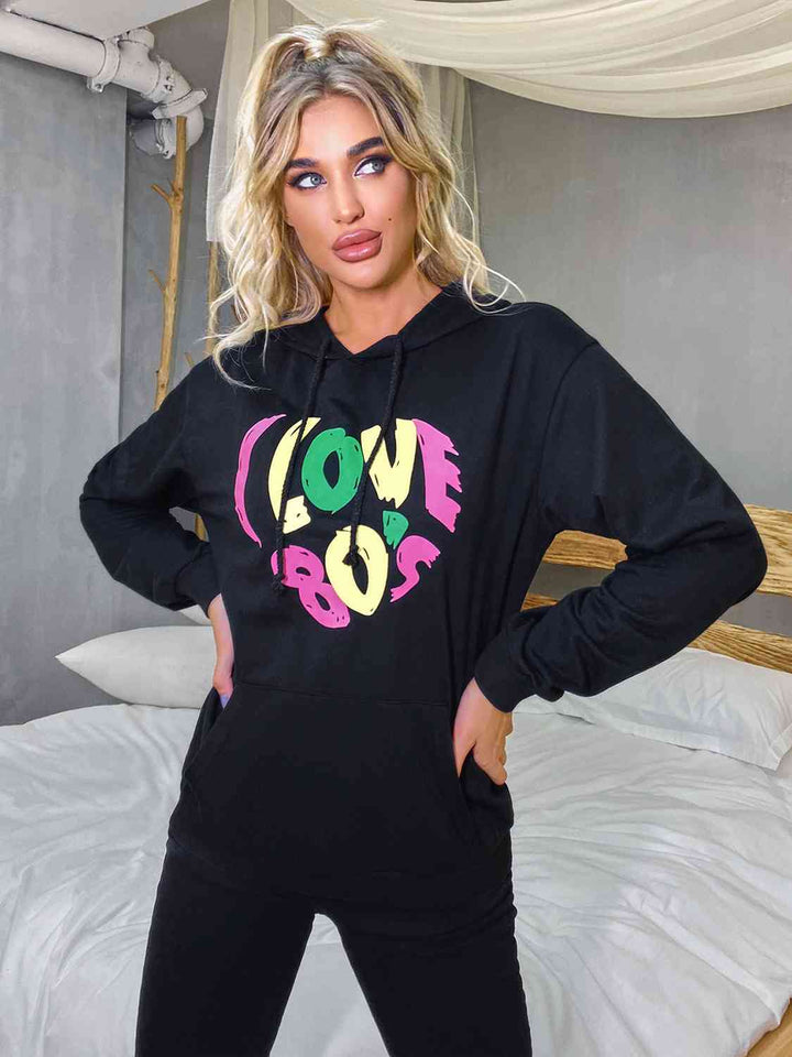 Graphic Drawstring Long Sleeve Hoodie - Rags 2 Riches Shop