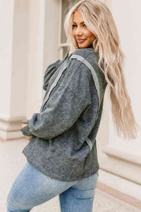 Double Take Acid Wash Round Neck Seam Detail Slit Sweatshirt