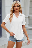 Eyelet Johnny Collar Short Sleeve Blouse