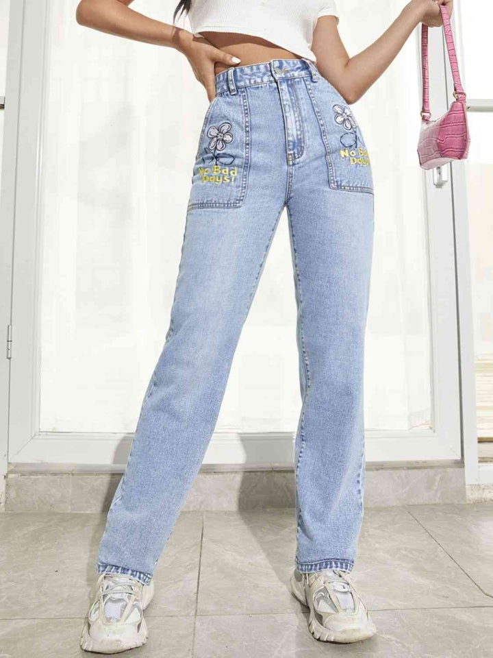 Graphic Straight Leg Jeans - Rags 2 Riches Shop