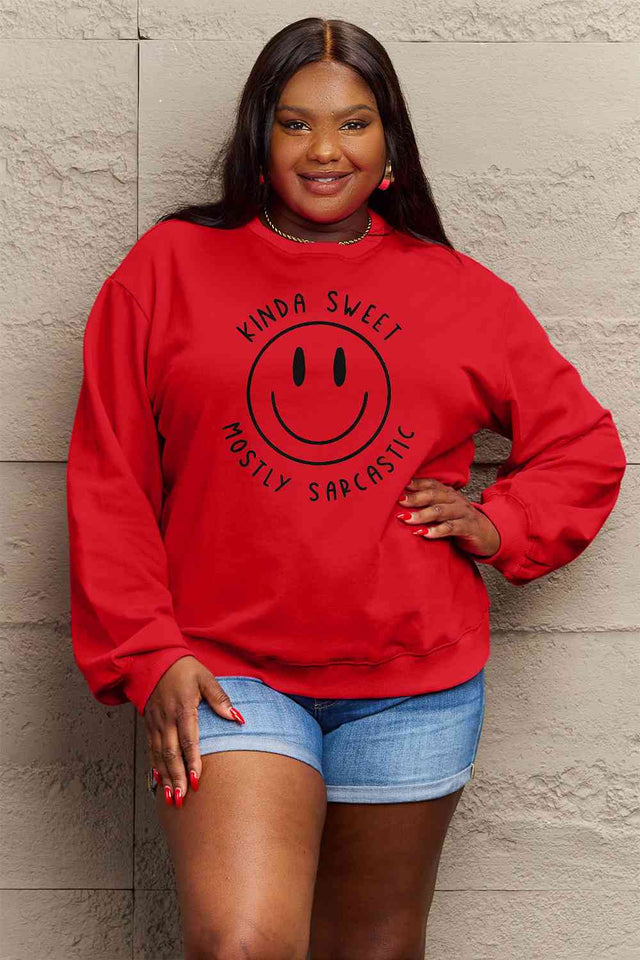 Simply Love Full Size Smiling Face Graphic Sweatshirt - Rags 2 Riches Shop