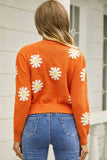 Flower Pattern Round Neck Short Sleeve Pullover Sweater