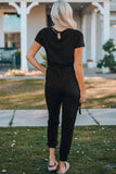 Belted V-Neck Jogger Jumpsuit