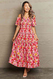 Floral Off-Shoulder Frill Trim Maxi Dress