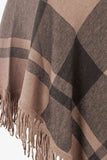 Plaid Turtleneck Fringe Hem Poncho