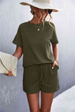 Raglan Sleeve Ruffle Hem Top and Shorts Set with Pockets