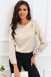 Asymmetric Neck Long Sleeve Satin Blouse