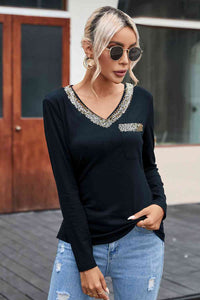 Sequin Contrast Long Sleeve T-Shirt - Rags 2 Riches Shop