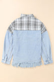 Plaid Pocketed Snap Down Denim Jacket