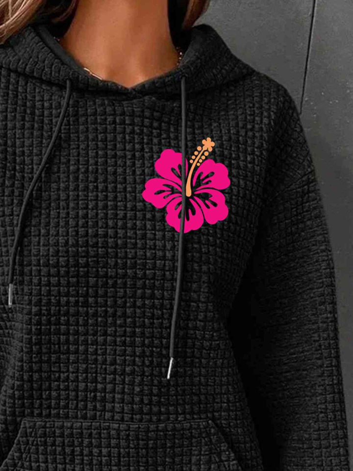 Full Size Flower Graphic Textured Hoodie with Pocket - Rags 2 Riches Shop