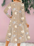 Floral Notched Long Sleeve Midi Dress