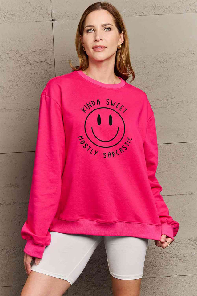 Simply Love Full Size Smiling Face Graphic Sweatshirt - Rags 2 Riches Shop