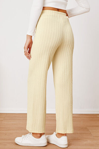 Textured Elastic Waist Straight Pants