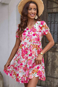 Floral V-Neck Short Sleeve Dress - Rags 2 Riches Shop