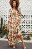 Floral Frill Trim Flounce Sleeve Plunge Maxi Dress