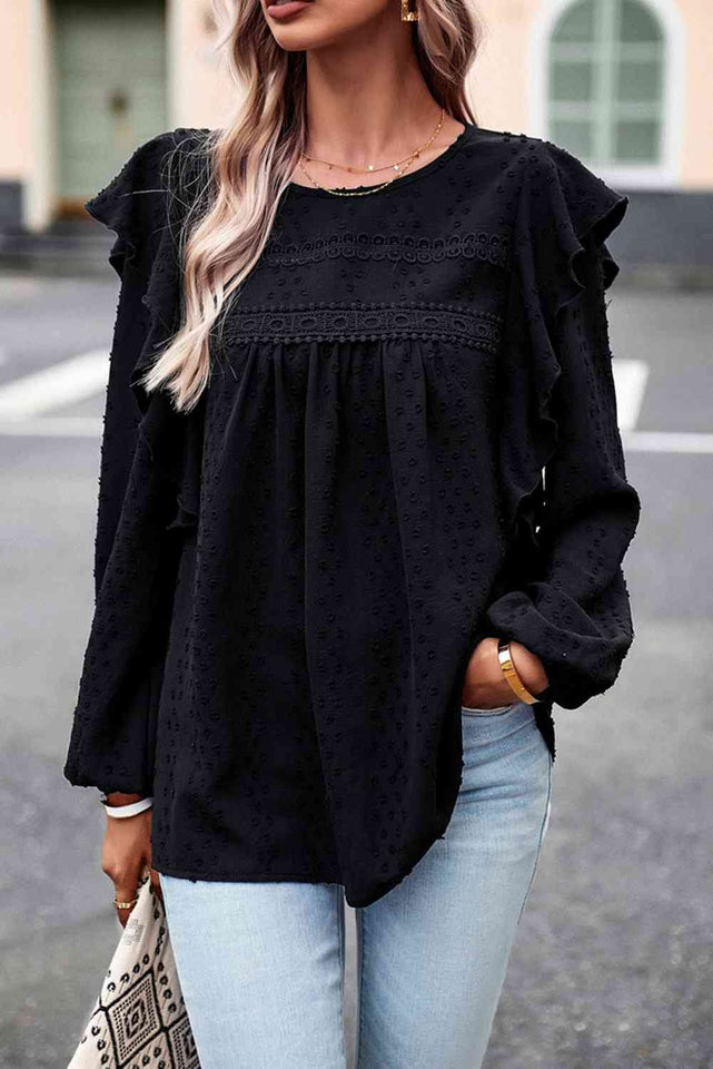 Round Neck Ruffled Blouse - Rags 2 Riches Shop