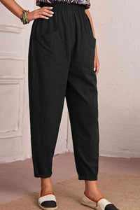 Elastic Waist Pocket Tapered Pants