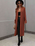 Double Take Waffle Knit Open Front Duster Cardigan With Pockets