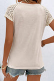 Cutout Round Neck Lace Short Sleeve T-Shirt