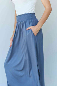 Doublju Comfort Princess Full Size High Waist Scoop Hem Maxi Skirt in Dusty Blue