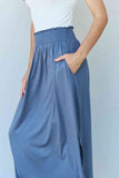 Doublju Comfort Princess Full Size High Waist Scoop Hem Maxi Skirt in Dusty Blue