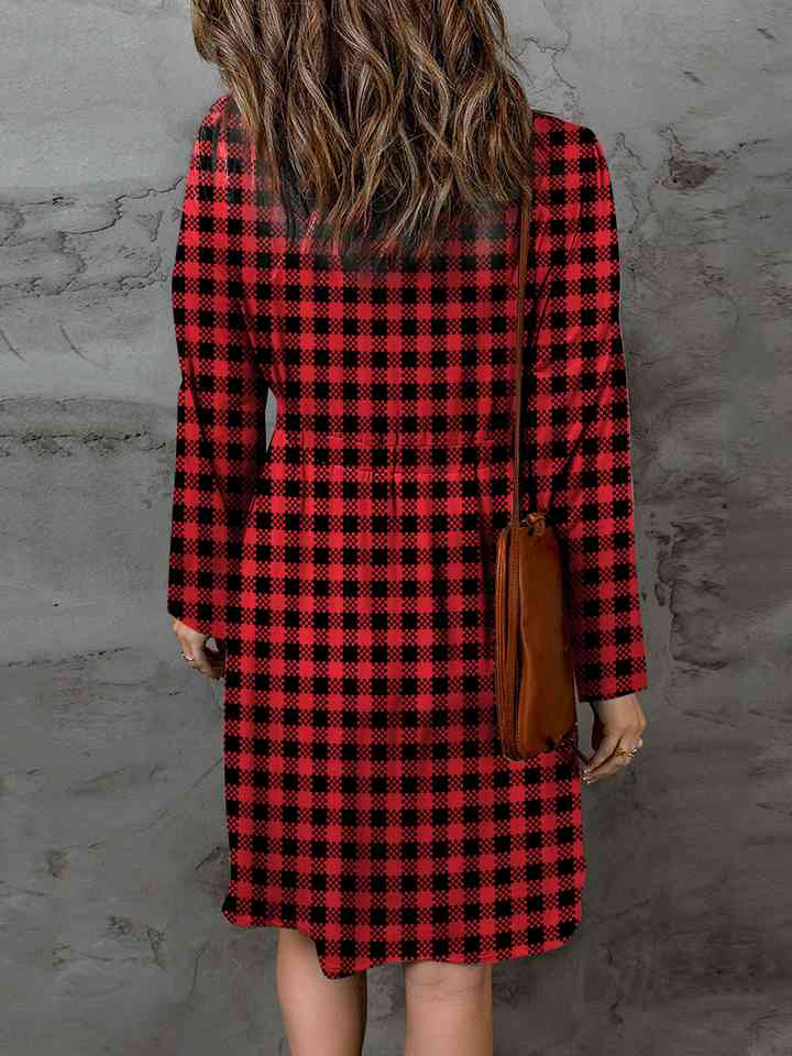 Full Size Plaid Round Neck Long Sleeve Magic Dress