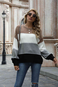 Color Block Round Neck Sweater