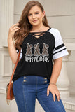 Plus Size HOPPY EASTER Striped Crisscross T-Shirt