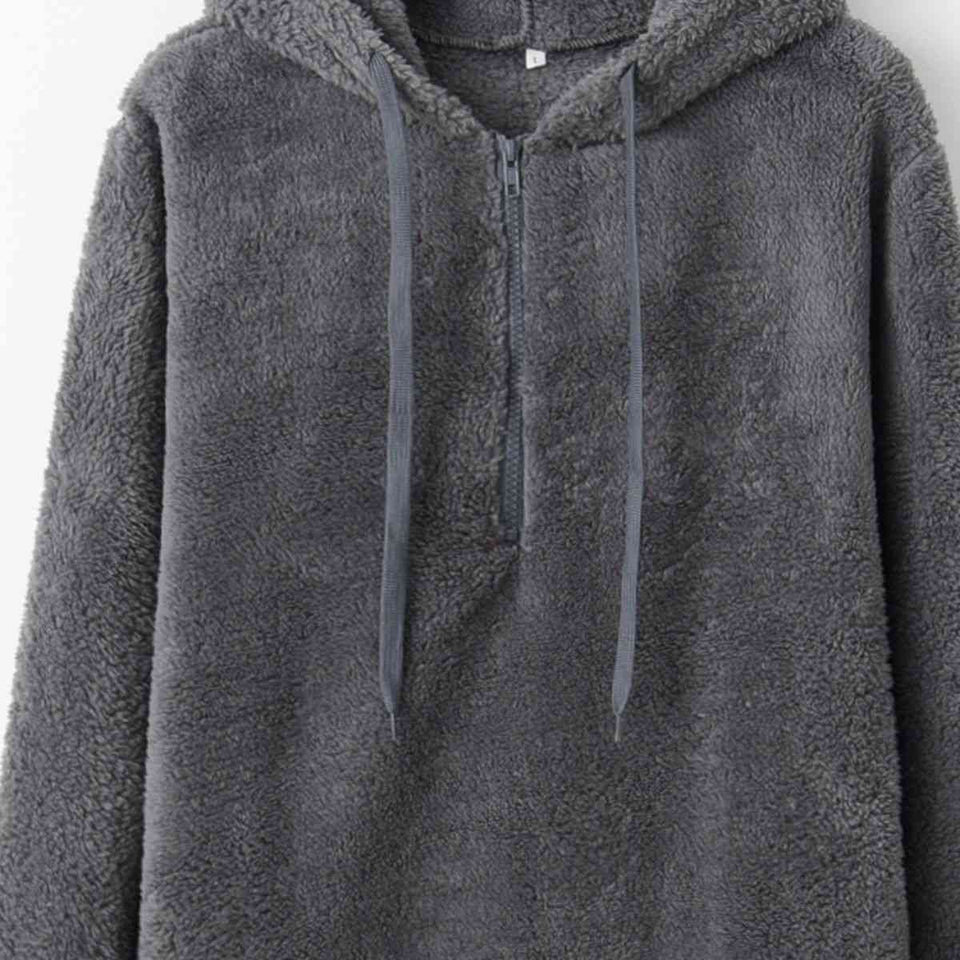 Quarter-Zip Drawstring Teddy Hoodie - Rags 2 Riches Shop