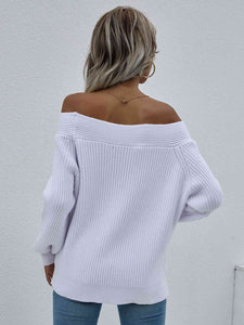 Double Take Off-Shoulder Rib-Knit Sweater