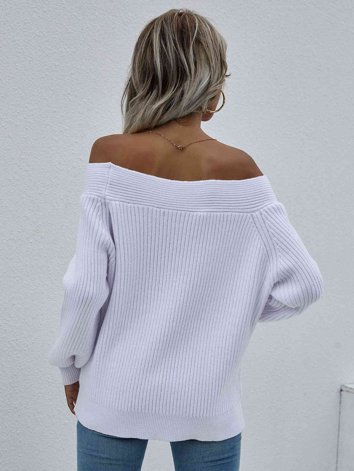 Double Take Off-Shoulder Rib-Knit Sweater