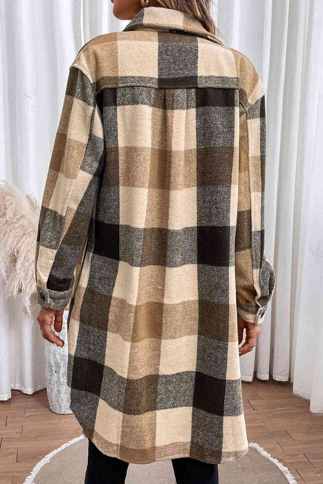 Plaid Button Down Longline Coat