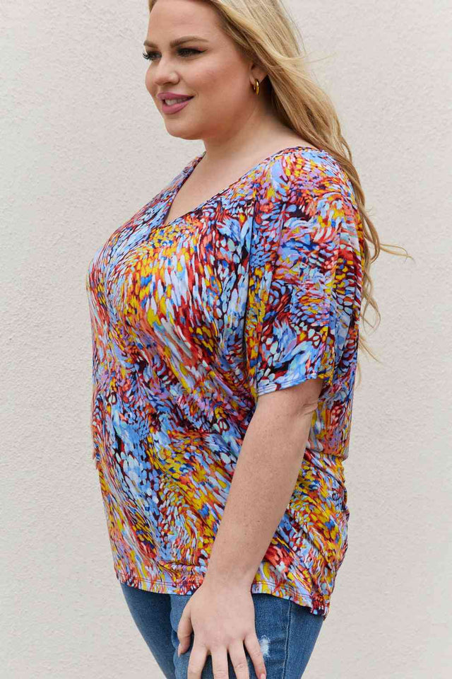 Be Stage Full Size Printed Dolman Flowy Top